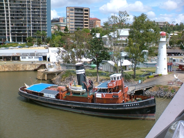 Forceful 
Forceful was a sea-going tugboat built for the Queensland Tug Company by Alexander Stephen & Sons in Govan, Scotland in 1925. During World War II she was commissioned into the Royal Australian Navy in early 1942 as HMAS Forceful (W126), based at Fremantle and Darwin, until returning to commercial service in October 1943.
Forceful was scrapped in 2023.
