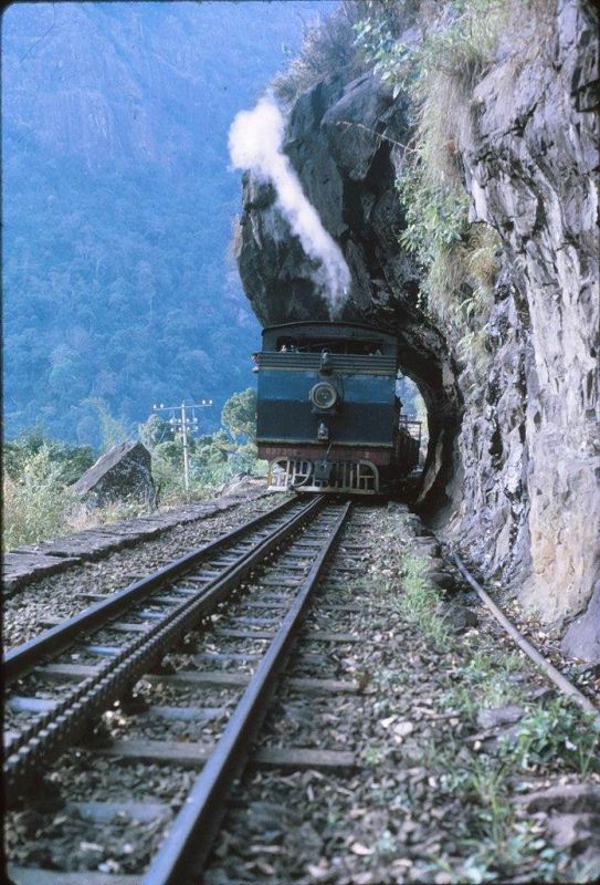 Nilgiri Mountain Railway rock overhang near Coonoor.
This overhang is a feature of the rack section between Runnymede and Coonoor.
